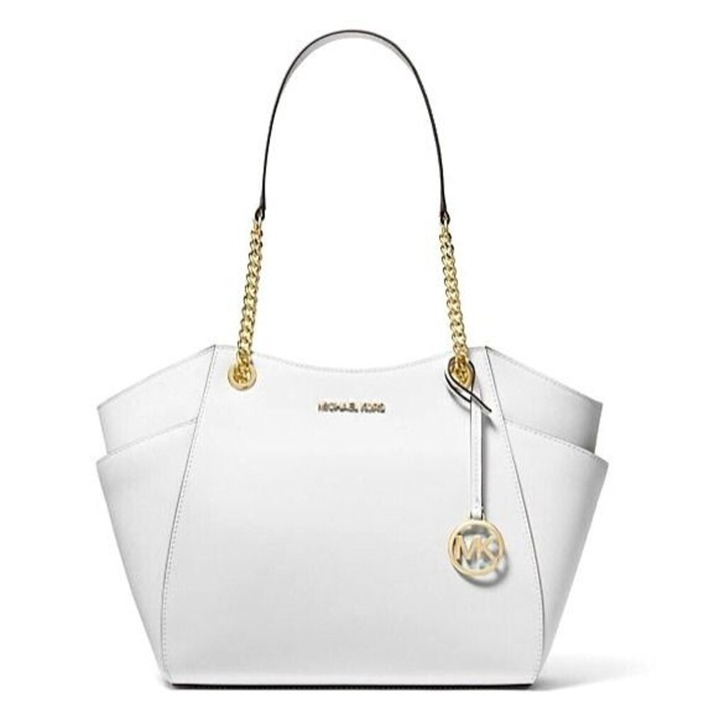 New Michael Kors Jet Set Large Saffiano Leather Shoulder Bag Optic White